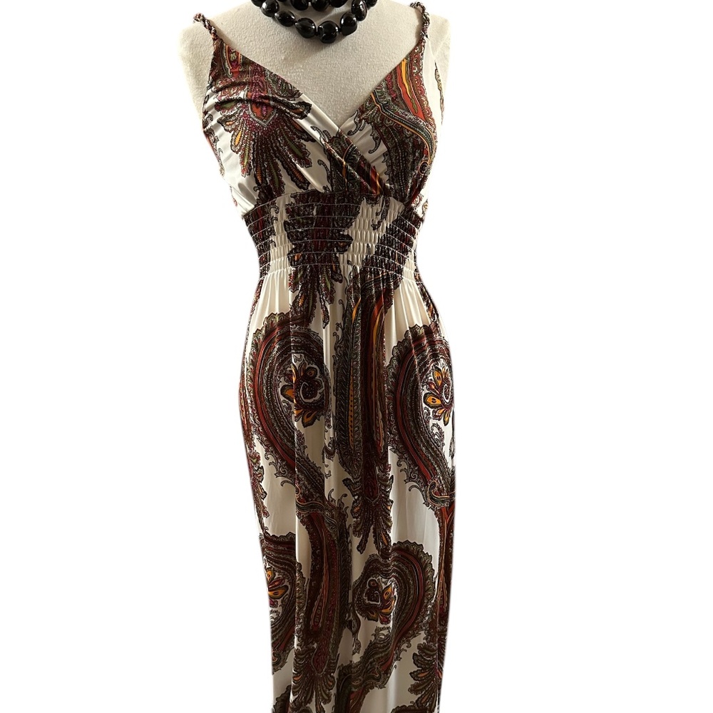 Milano Cream and Earth Tone Paisley Maxi Dress